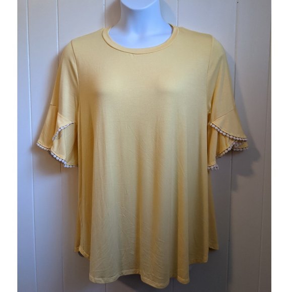 Yellow Top with Pompom Detailed Bell Sleeves - Picture 3 of 3